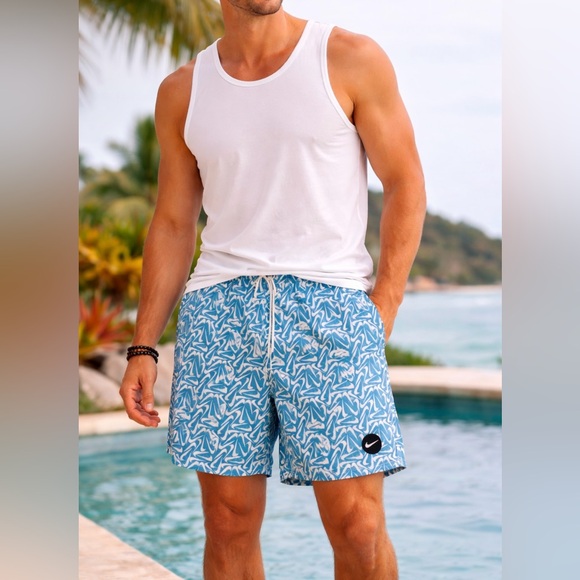 Nike Other - Nike Swoosh Union Blue All Over Print Swim Trunks Men’s Large Rare